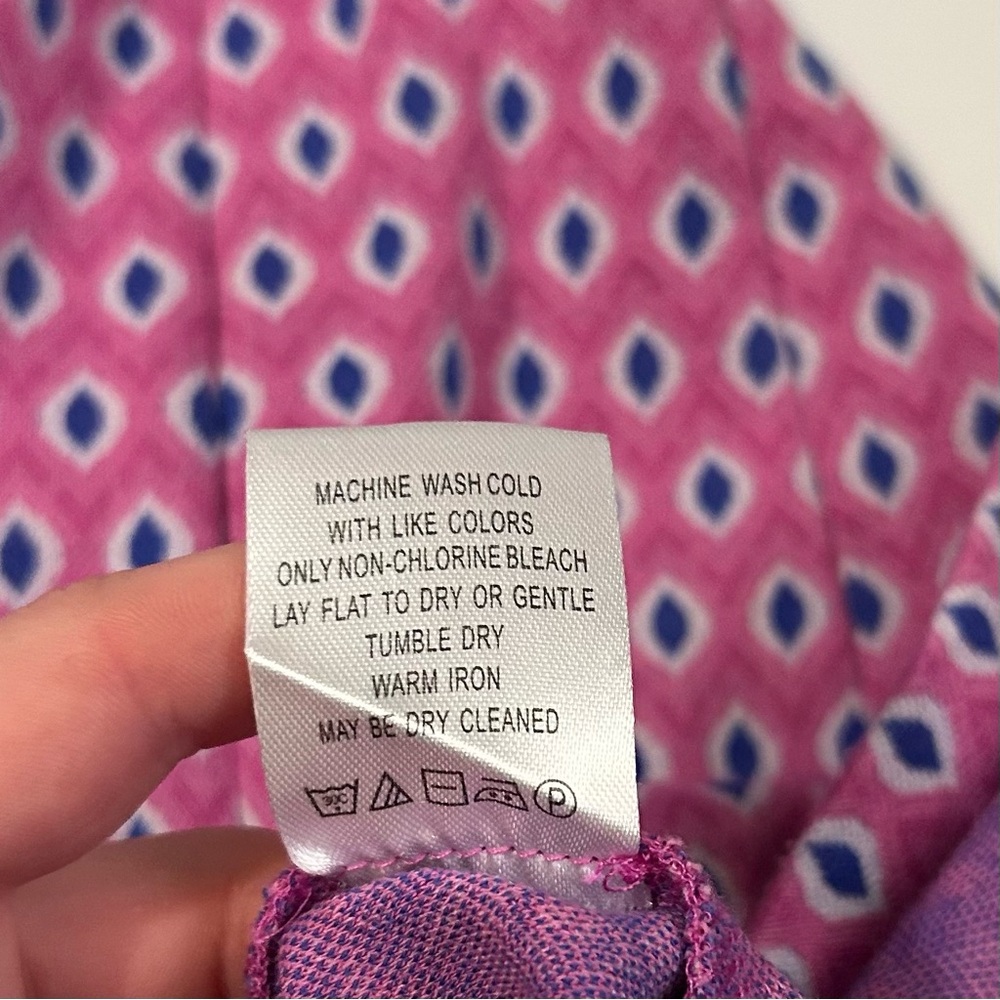 Tyler Boe Ella Diamond Print Sleeveless Dress Ruffle Back Pink Blue Sz XS - Picture 8 of 9